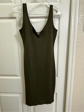 Sleeveless Olive Green Ribbed Bodycon Dress
